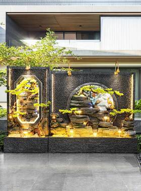 水假幕墙墙流水泉屏风隔断落喷地庭院摆件公司欧式1358山风水轮造