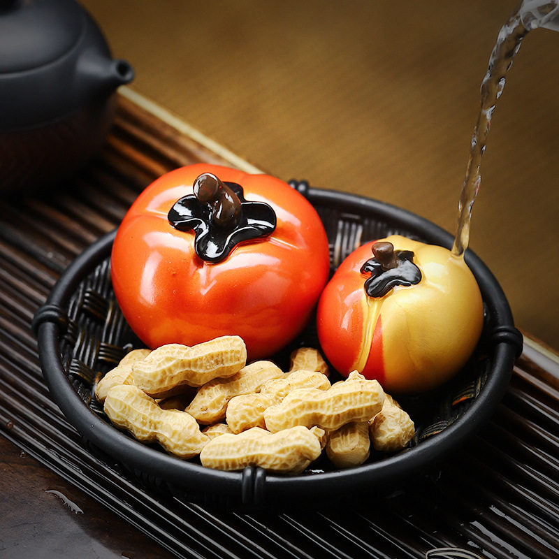 变色仿真柿子茶宠摆件万事如意