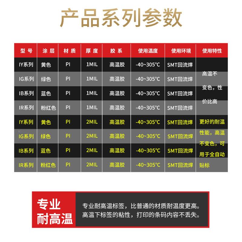 S耐高温标签纸PI不干胶电路板条码贴ZLSPC纸B板过锡炉防静电M标T
