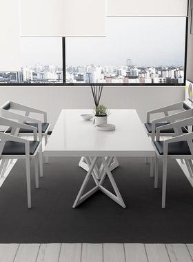 lof桌t美大式实木会约议桌长UBZ桌简办公白色板桌工业风大型工作