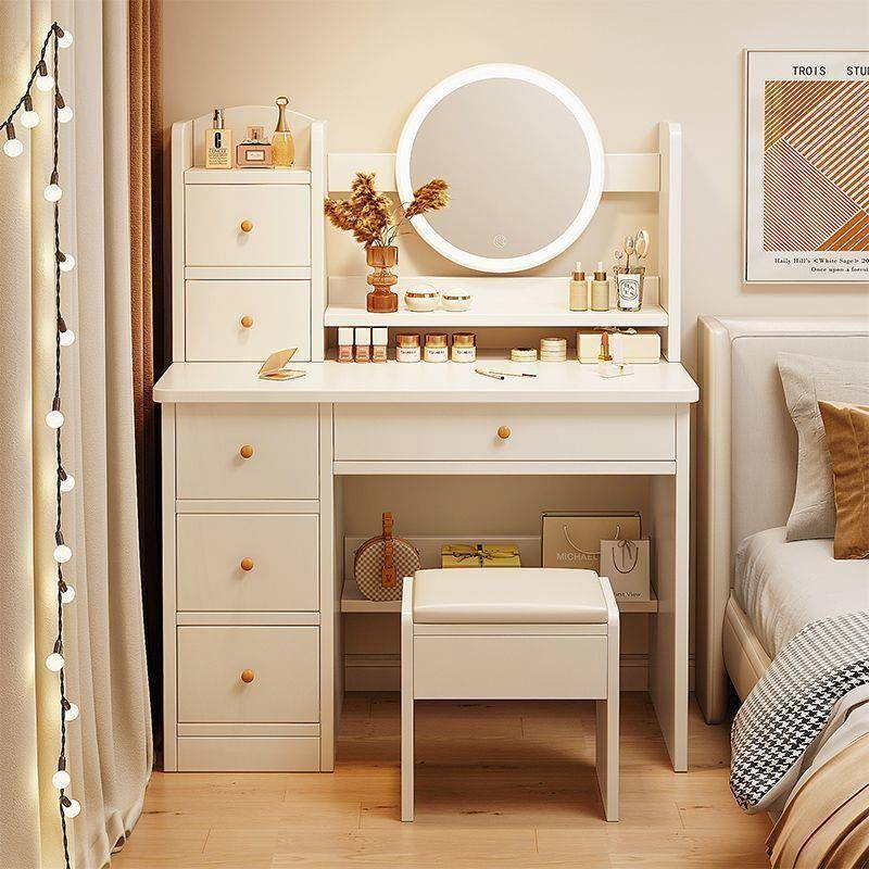 无品牌/实木梳妆台一桌体卧室简约现代妆书化妆二桌合一化镜新款