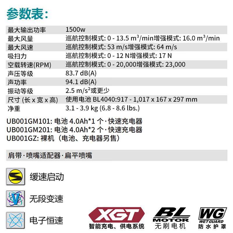 田K（M牧AIWHVTA）UB001锂电充电式吹风机大功率吹雪吹落叶40V5G.