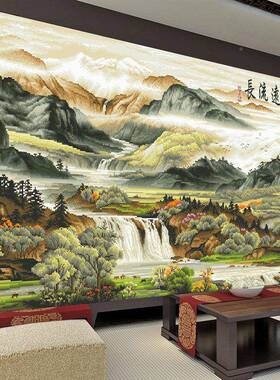 刺源远流长十字绣新款2线025客厅满绣印花风RSV景绣中式画绣中国