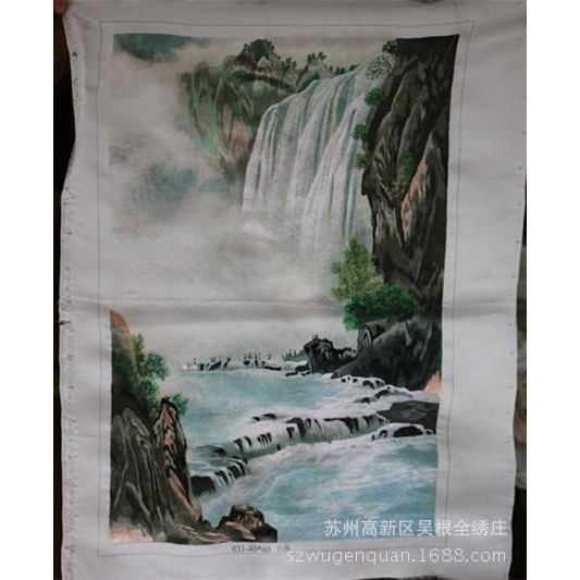 厂家生产苏绣手工刺绣画客厅装饰山水风景画未装裱绣片图片