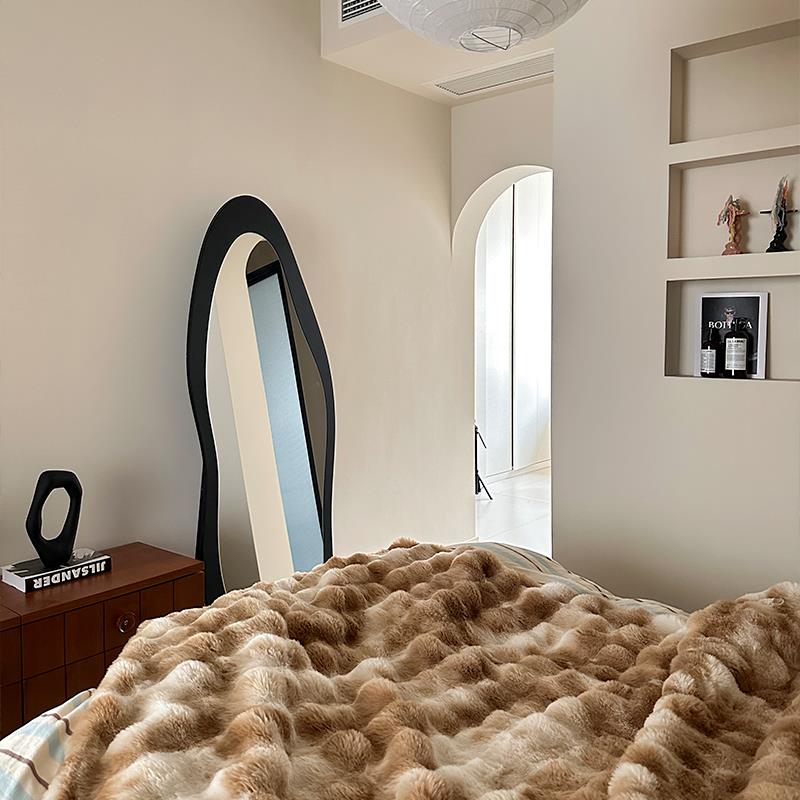 0J身落地子服衣装店显瘦试HYJ衣镜黑色异形波浪火镜焰穿全镜挂墙