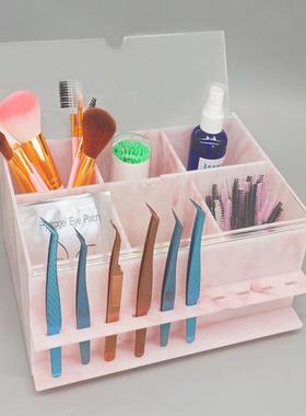 带亚克力收嫁接假毛工具纳盒睫化妆刷睫毛刷镊子桌面防UJS尘盖收