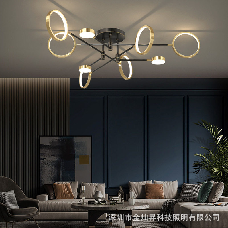 后现代全铜吊灯简约客厅卧室餐厅灯圆圈黑擦铜色无极调光LED灯具