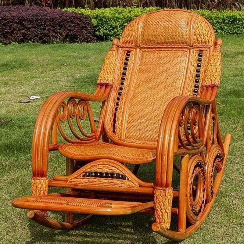 藤天然摇椅高档躺椅老真大人家藤编人午睡用休闲懒人藤椅阳EWJ台