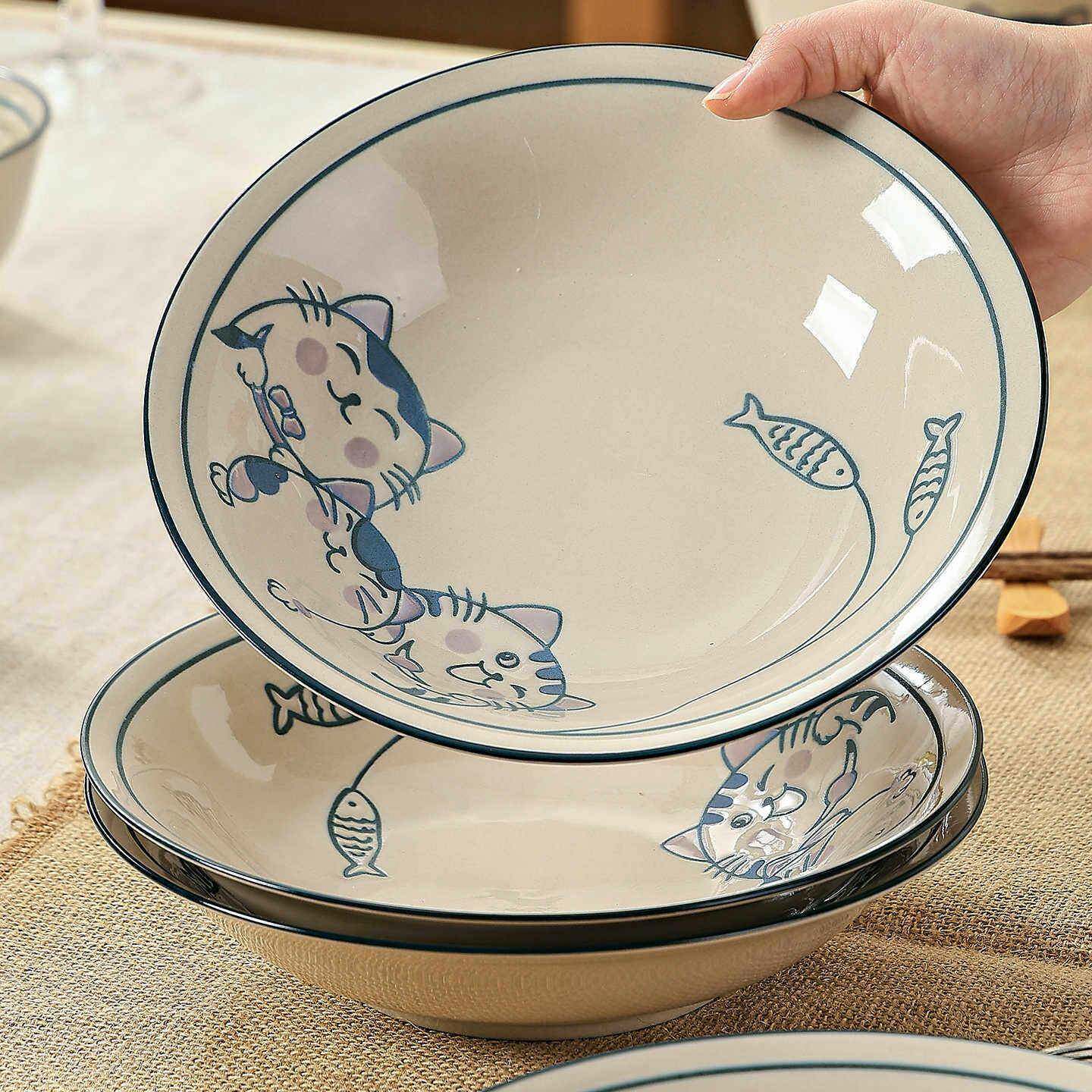 釉下彩可爱咪碗盘餐Z1204具家用202猫6新汤碗款面碗菜盘子送碗碟