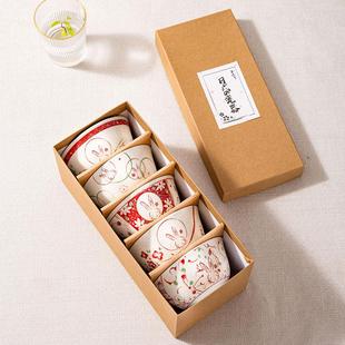 米饭碗家用创意陶瓷餐具礼盒套装 玉兔踏雪可爱特别好看 组合乔迁