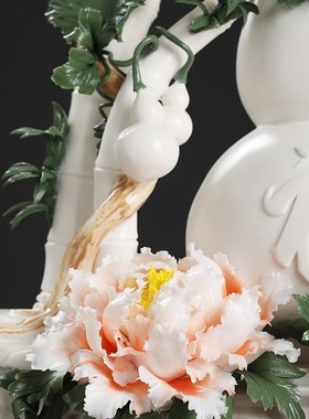 东方泥土《百福高升》新中式陶瓷葫芦瓷花摆件家居客厅酒店装饰品