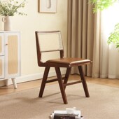 北欧实木藤编餐椅侘寂风家用民宿藤椅日式 设计师靠背椅复古藤编椅