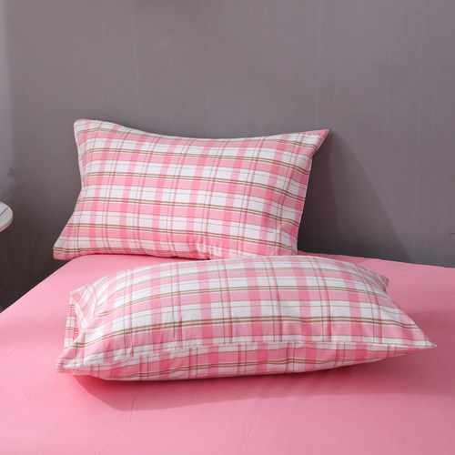 全棉水洗棉枕套纯棉枕头套子格子简约单人4874cm一对装学生宿舍