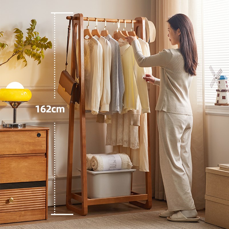 实木落地衣帽架家用卧室阳台挂衣架简易多功能晾衣架室内挂衣服架