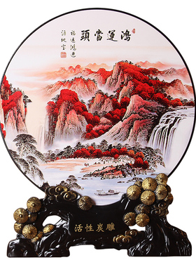 鸿运当头工艺品家居装饰品盘子新中式客厅酒柜玄关电视柜展示摆件