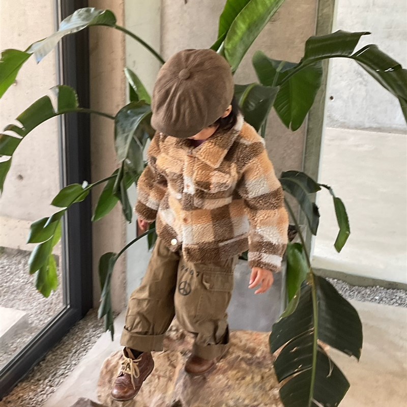 童装中小童毛毛衣男童羊羔绒休闲外套 秋冬保暖格子外套80-150