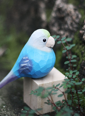 鹿妖商店 肥啾木雕小鸟 虎皮云斑鹦鹉 秋草鹦鹉 纯手工 实木摆件