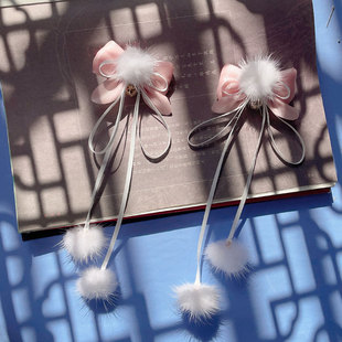 新年过年儿童发饰汉服毛球流苏蝴蝶结发夹旗袍下雪森系少女发饰