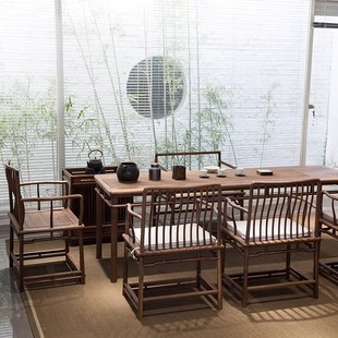 北美黑胡桃茶桌椅组合禅意新中式茶桌茶台茶室桌椅实木茶桌椅子