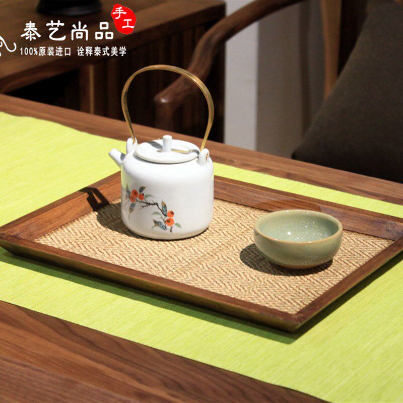 泰国木质干泡小茶盘茶室长方形复古果盘泰式竹编茶杯茶具茶点托盘