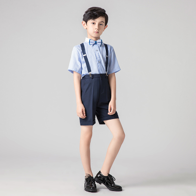 儿童礼服小花童主持人男童钢琴演出服装短袖背带裤合唱表演套装夏