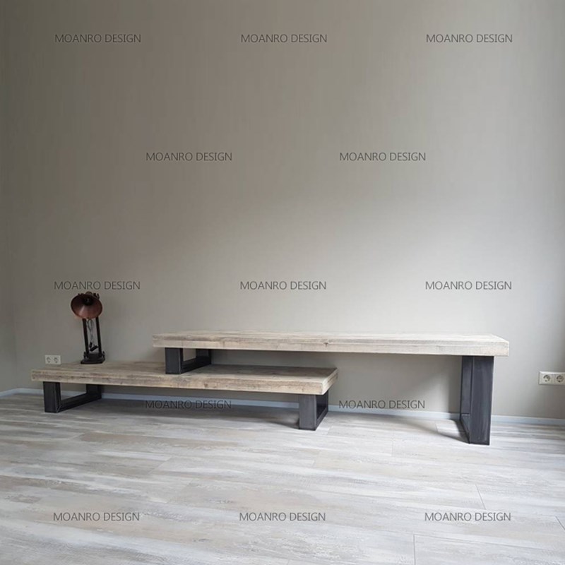 北欧原生态电视柜实木客厅电视柜组合原木视听柜装饰柜子铁艺茶几