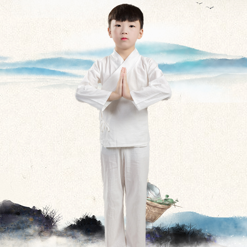 古装汉服男女儿童中衣打底内衬白色竹节棉古代内衣睡衣套装表演服