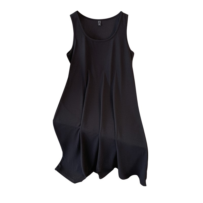 大码背心裙女2024秋季新款宽松藏肉黑色打底裙U领大摆A字连衣裙