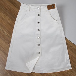 白色蓝色牛仔半身裙 2025年夏装新款女小个子中长款高腰a字半裙
