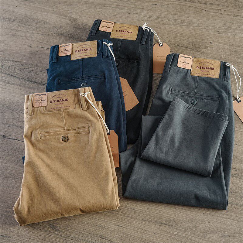 2024新款春秋弹力纯棉工装风休闲裤男款宽松直筒大码商务卡其黑色