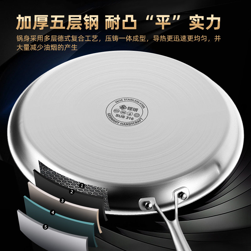 铿锵不粘平底煎锅不锈钢家用班戟锅蛋糕皮烙饼锅千层皮牛排专用锅