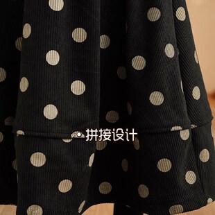 砚台家童装复古森系儿童灯芯绒波点半身裙女童拼接长裙秋冬装黑色