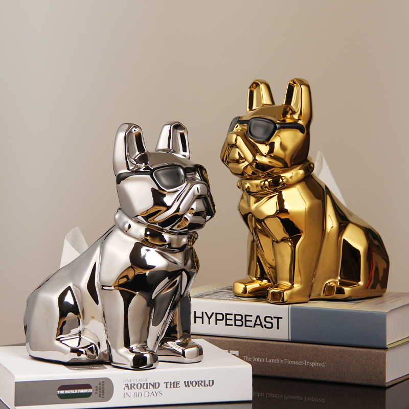 创意纸巾盒摆件法斗狗轻奢风茶几餐桌家居客厅摆设抽乔迁新居礼品