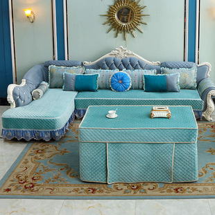 欧式沙发套罩 全包万能布艺冬季毛绒定做U型防滑坐垫套 沙发垫子