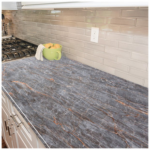 厨房防油贴纸防水耐高温墙纸自粘灶台仿大理石纹台面翻新贴纸加厚