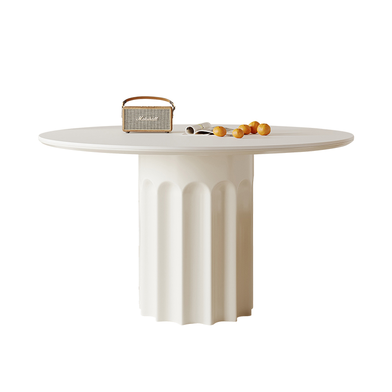 大司马法式奶油风岩板餐桌家用小户型餐桌椅组合2023新款圆形餐桌