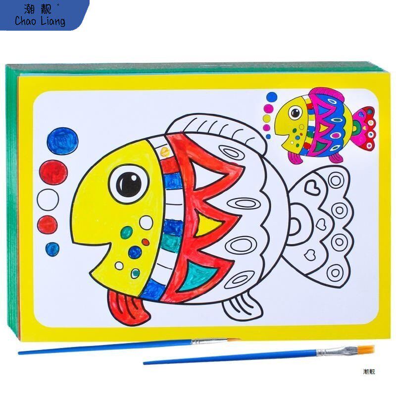 速发儿童填色画水装园颜料画涂鸦油画套彩手工幼儿画画画本涂新品