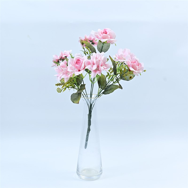 速发欧式玫瑰花束假2叉家居客花插厅1花酒店桌花装饰绢花玫瑰把束