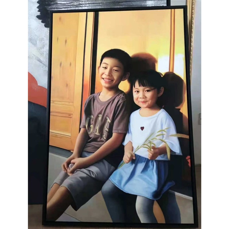 速发纯手绘抽象带图照片肖像样板间玄关别墅样板房装饰画手工挂画