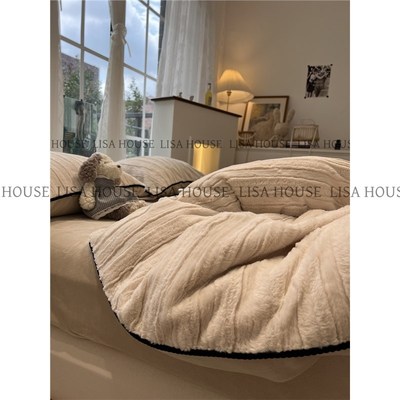 速发L厚S纹条s獭兔绒珊瑚绒双面牛奶法兰绒保暖四件套加I1.5m少