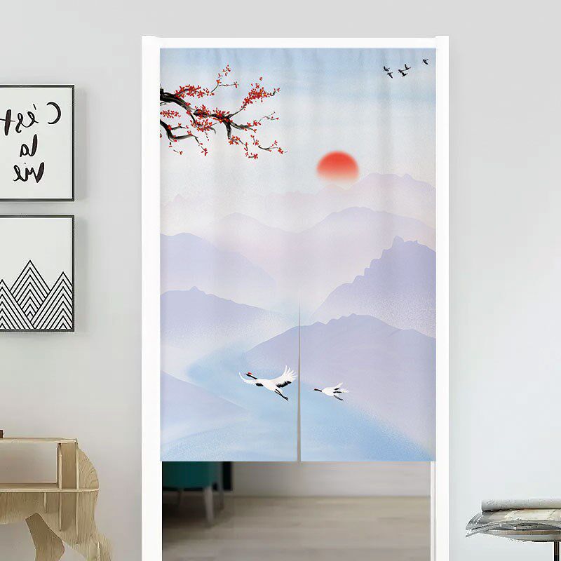 速发古风山水风景画半截布门帘室内隔断帘卫生间厨房遮挡帘家用免