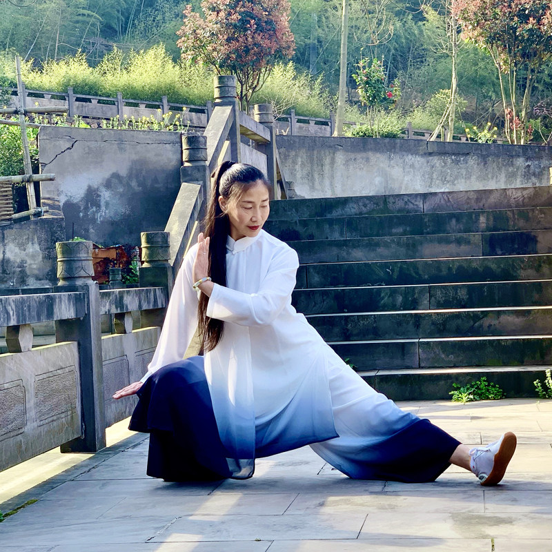 速发高端太极服新款太逸渐变色中长款装赛表演服比飘极拳练功服春