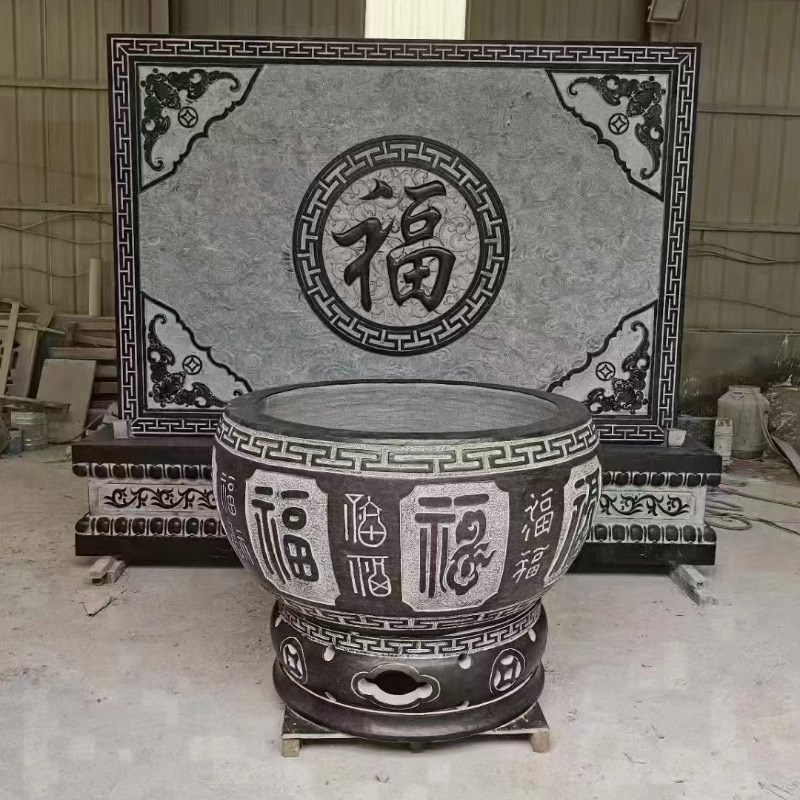 速发石雕鱼缸青石荷水石养别墅户外仿古水槽缸鱼池流花摆件