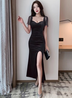 速发高总店性感衣衩连开裙高级感晚礼服按摩养生桑拿夜端技师工作