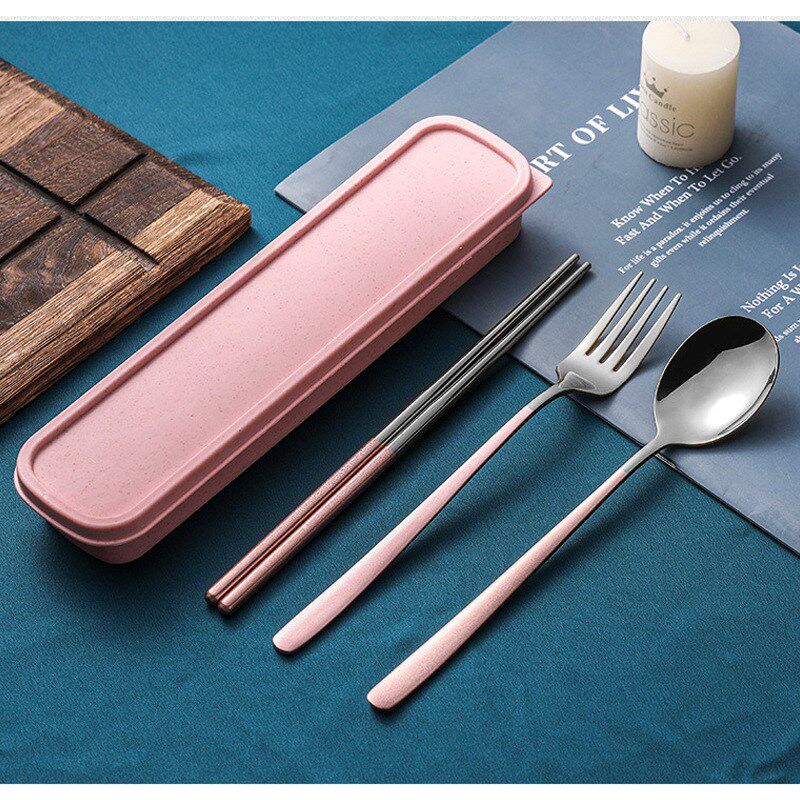 速发04l锈钢便携餐具套装 学生旅行韩式勺子筷子三学套件生不ogo