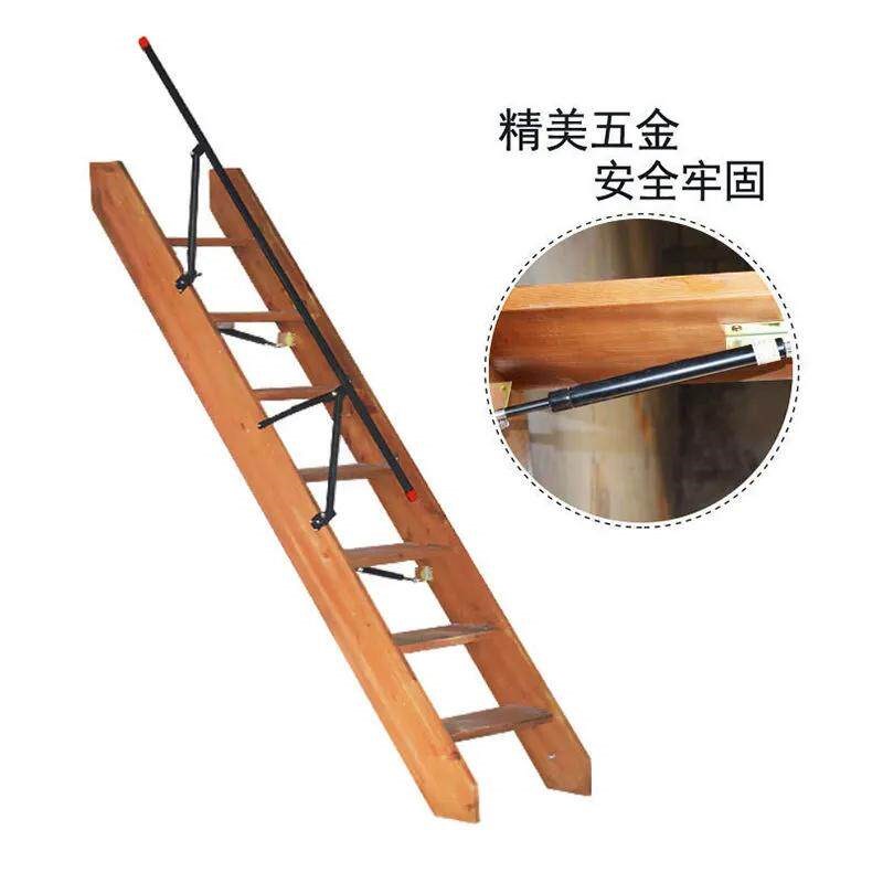 速发室内贴墙折叠阁楼楼梯家用多功能隐形贴墙梯实木松木梯靠墙折