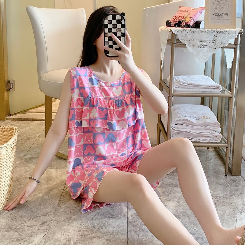 速发防凸睡衣夏棉大码空调可套装人造季绸服外穿薄款无袖家居服