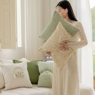 速发新款院色清新绿荫抱珠珍枕庭绿座椅装饰靠垫靠枕客厅沙发民宿