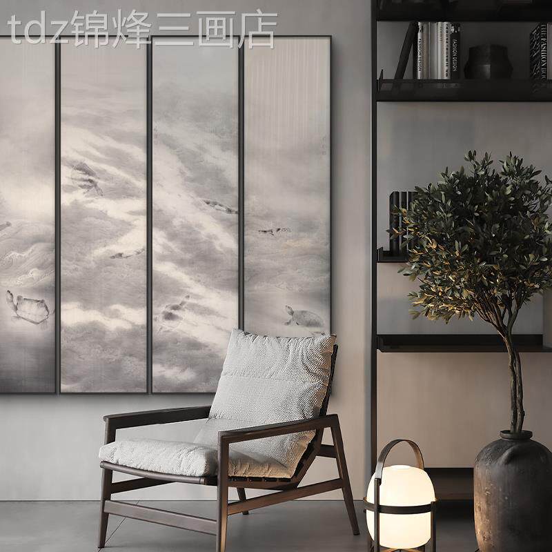 网红韩琳琳中公客厅新禅发背景墙式多联画意茶室办室组沙合装饰挂
