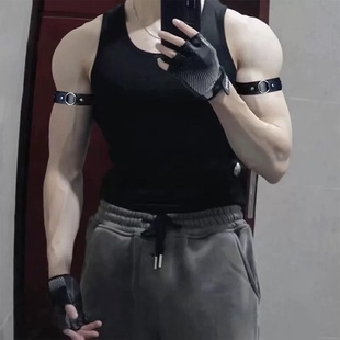 男生皮革圆环臂环体育生1S袖箍可调节袖环肌肉男上臂环袖带臂带